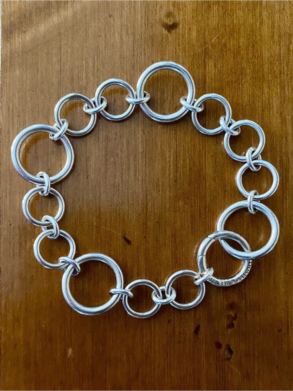 Thistle and Bee Sterling Silver Circle Link Bracelet size 7.5”
